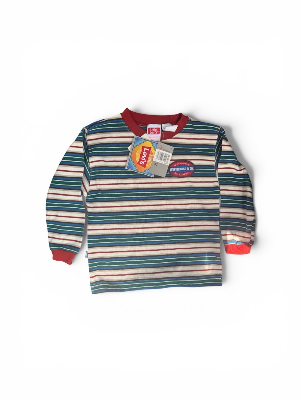 Vintage Levi's Kids Long Sleeve Multicolor Striped Tee with Red Trim NWT